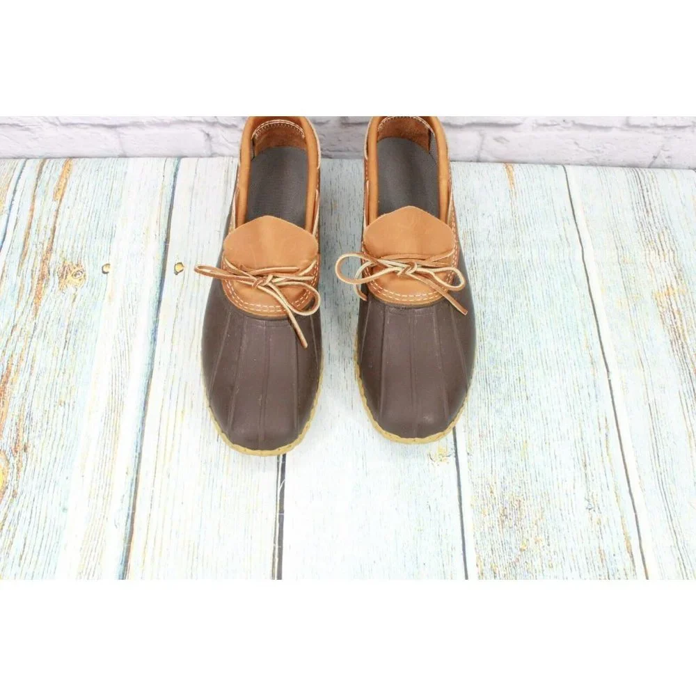LL Bean Brown Leather Slip On Low Gumshoe Ankle Duck Boots Size 14 N - Picture 5 of 9